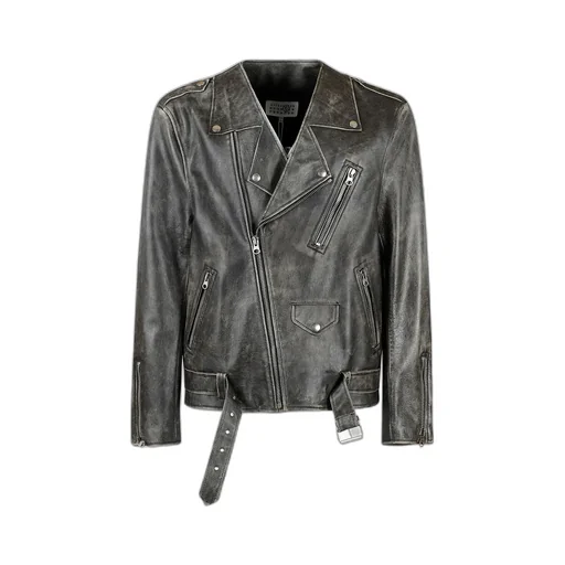 Distressed-Effect Belted Jacket