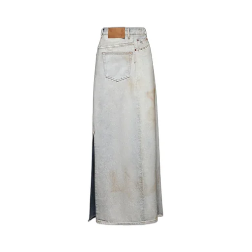 Logo-Patch Distressed Denim Midi Skirt