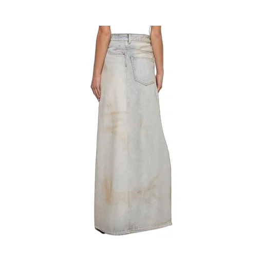 Logo-Patch Distressed Denim Midi Skirt