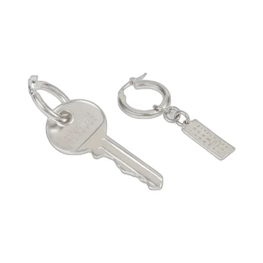 Tag And Key Pendant Hoop Drop Earrings