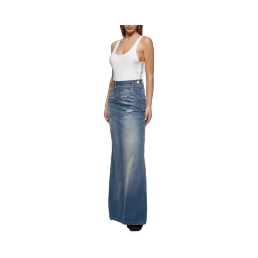Distressed Denim Maxi Skirt