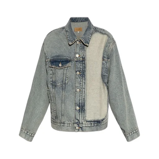 Distressed-Effect Button-Up Denim Jacket