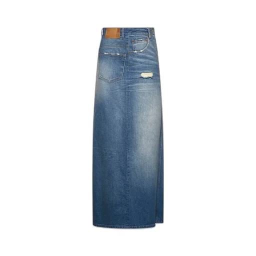 Distressed Denim Maxi Skirt