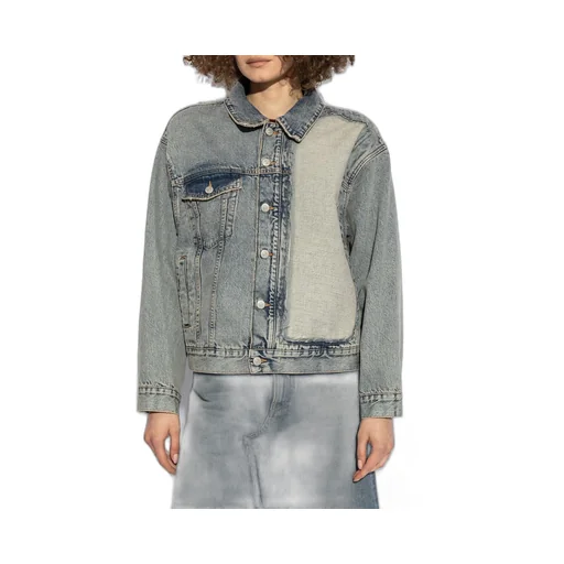 Distressed-Effect Button-Up Denim Jacket