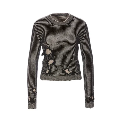 Crewneck Distressed-Effect Knitted Jumper