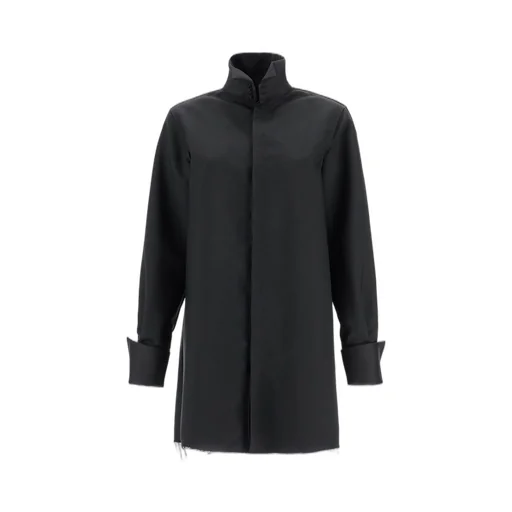 Frayed Hem High-Neck Long Shirt