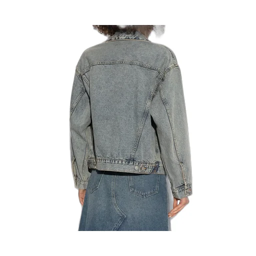 Distressed-Effect Button-Up Denim Jacket