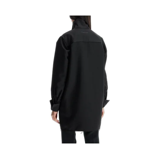 Frayed Hem High-Neck Long Shirt