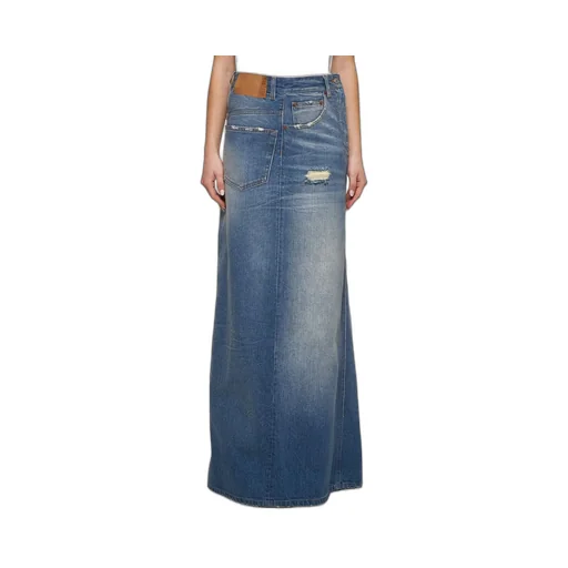 Distressed Denim Maxi Skirt