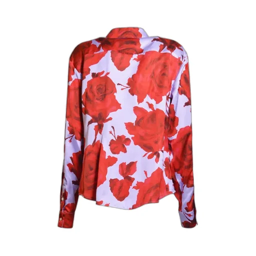 Floral-Detailed Curved Hem Shirt