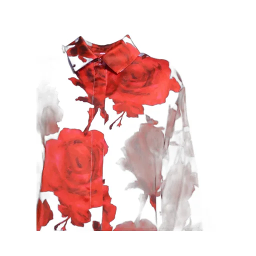 Floral-Detailed Curved Hem Shirt