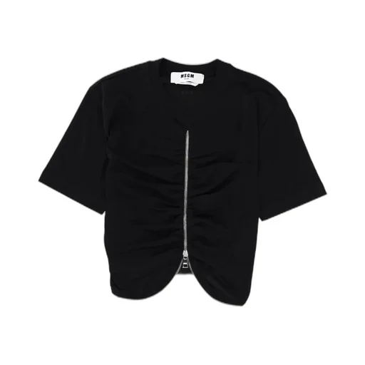 Zip-Detail Gathered T-Shirt
