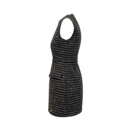 Checked Embellished Sleeveless Tweed Mini Dress