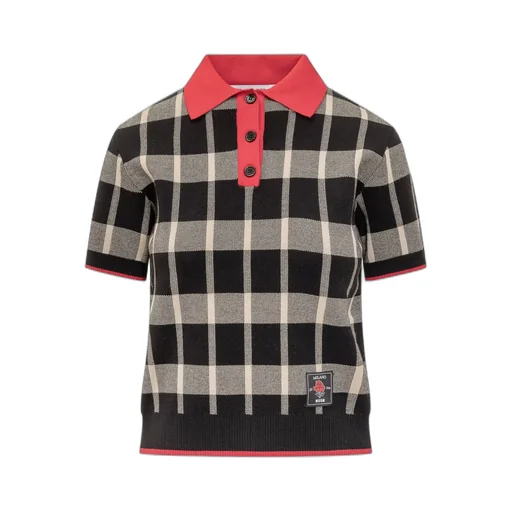 Checked Button Detailed Kitted Top