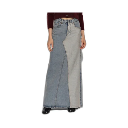 Logo-Patch Slit Denim Maxi Skirt