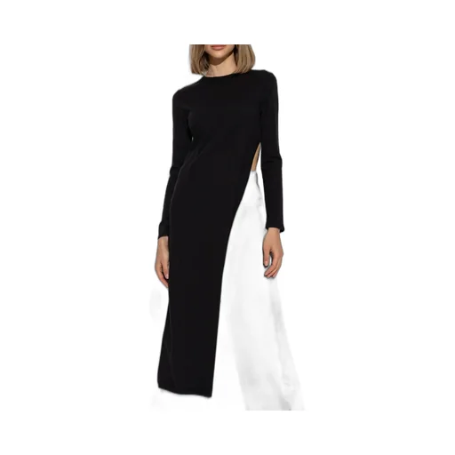 Slit-Detailed Long Knitted Top