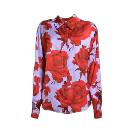 Floral-Detailed Curved Hem Shirt