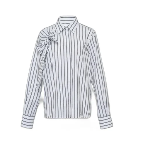 Long Sleeve Striped Bow-Detail Shirt