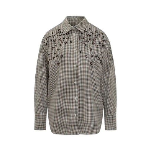 Long Sleeved Checked Embellished Shirt