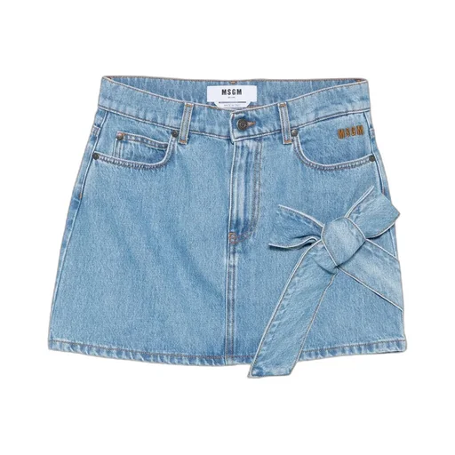 Bow-Detail Buttoned Denim Mini Skirt