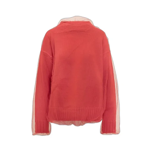 Crew Neck Tulle-Overlay Jumper