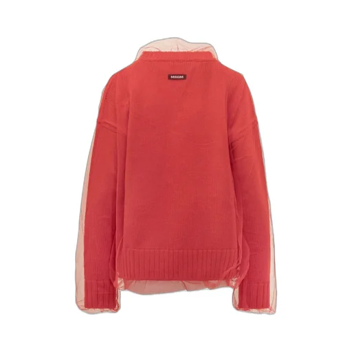 Crew Neck Tulle-Overlay Jumper