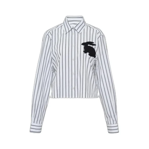 Striped Rabbit-Appliqué Buttoned Shirt