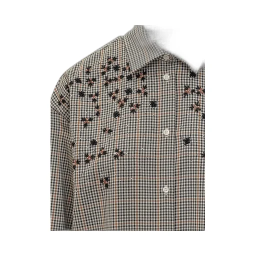 Long Sleeved Checked Embellished Shirt