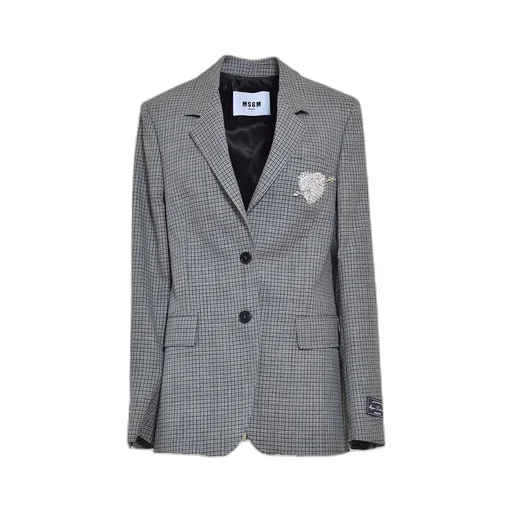 Embellished Single Breasted Checked Blazer