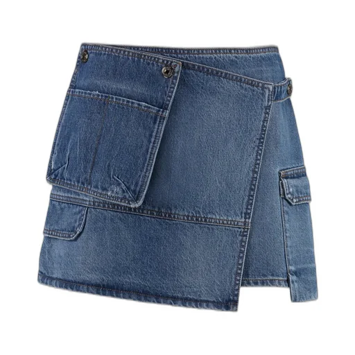 Asymmetric Denim Mini Skirt
