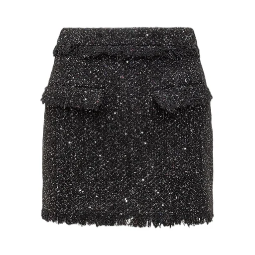 High-Waist Frayed-Trim Boucle Mini Skirt