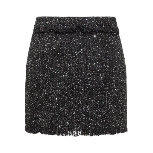 High-Waist Frayed-Trim Boucle Mini Skirt