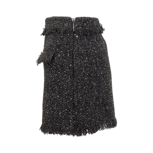 High-Waist Frayed-Trim Boucle Mini Skirt