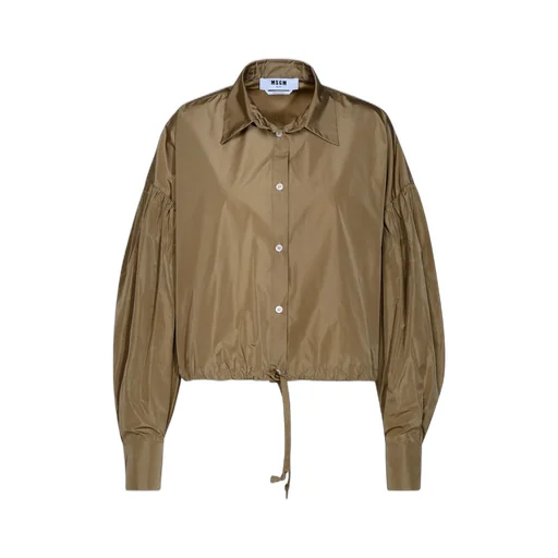 Drawstring-Hem Puff-Sleeved Shirt