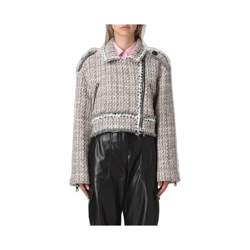 Zipped Cropped Tweed Biker Jacket