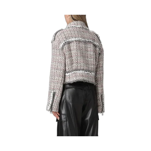 Zipped Cropped Tweed Biker Jacket