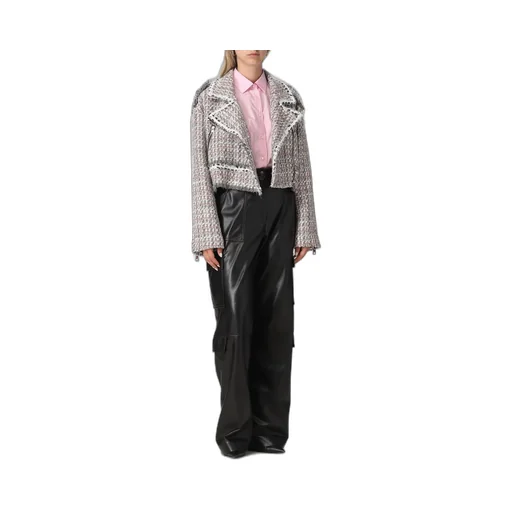 Zipped Cropped Tweed Biker Jacket
