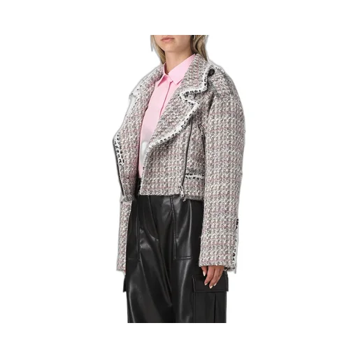 Zipped Cropped Tweed Biker Jacket