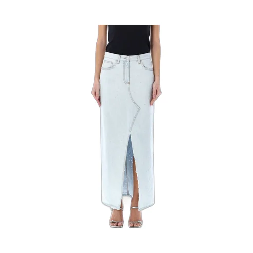 Front-Slit Denim Midi Skirt