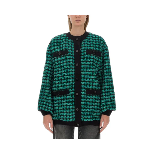 Houndstooth-Pattern Tweed Cardi-Coat