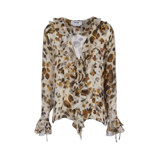 Abstract-Printed Ruffled Chiffon Blouse