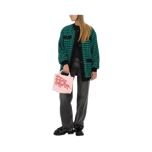 Houndstooth-Pattern Tweed Cardi-Coat