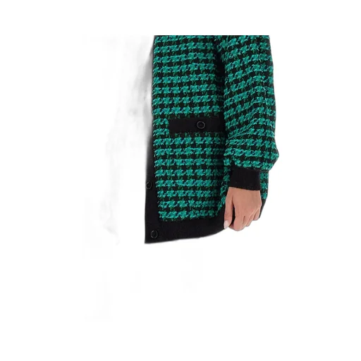 Houndstooth-Pattern Tweed Cardi-Coat