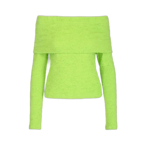 Embossed Off-Shoulder Long Sleeved Top