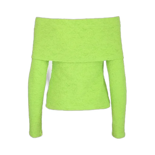 Embossed Off-Shoulder Long Sleeved Top