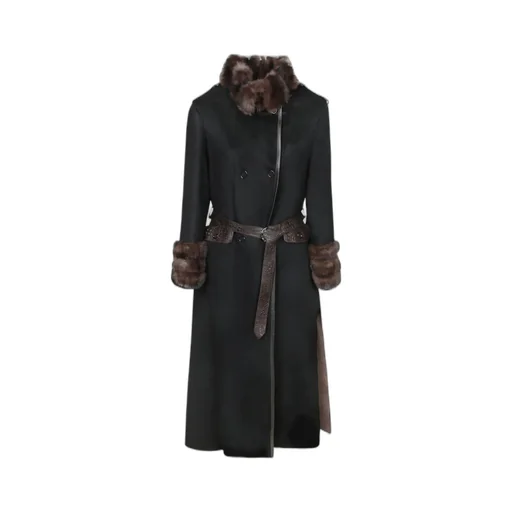 Sable Trim Double-Breasted Coat