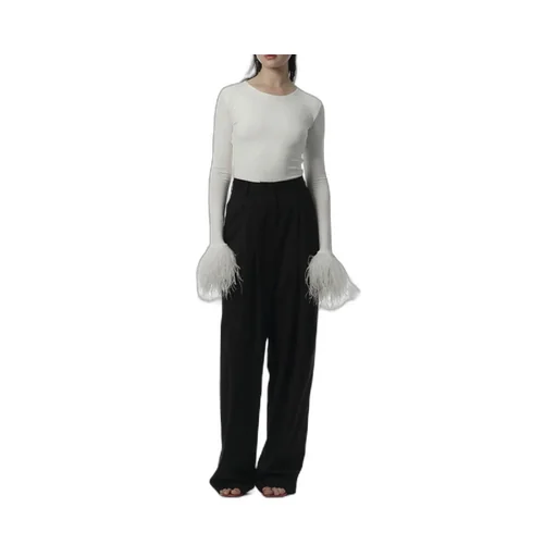 Elektra Feather-Trim Stretch Crewneck Blouse