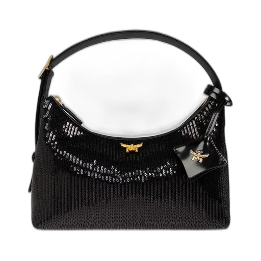 Sequinned Logo Plaque Shoulder Bag