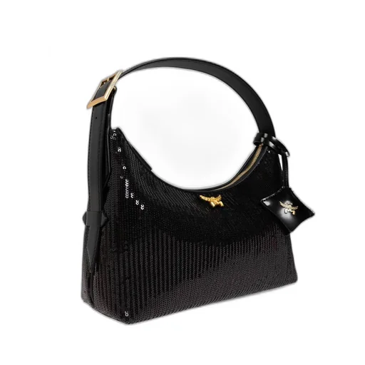 Sequinned Logo Plaque Shoulder Bag