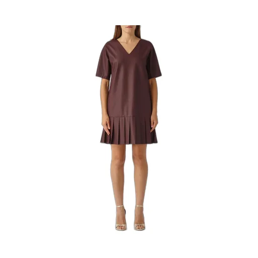 V-Neck Pleated Mini Dress